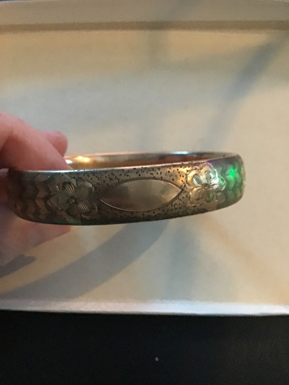 SALE ! Antique Hinged Bangle - Bracelet - etched … - image 2