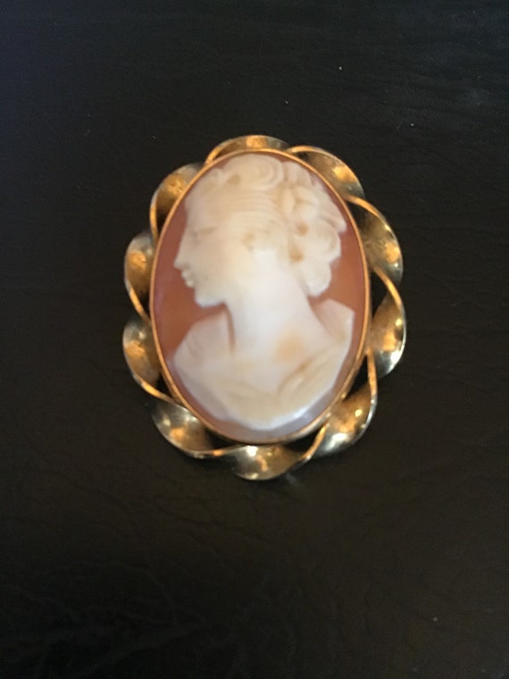 SALE ! Vintage carved shell cameo pin - left facin