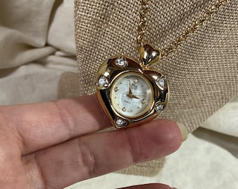 SALE - Vintage Nolan Miller Watch Oendant Necklace - Heart - long - gold tone - designer - signed   -  jewelry - Estate