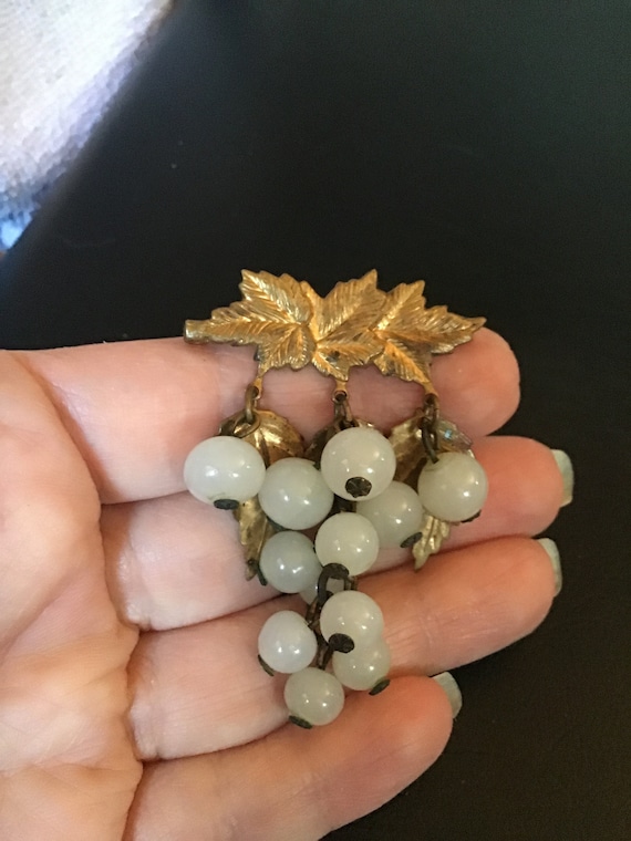 SALE ! Antique Glass grapes brooch - pin - dangles