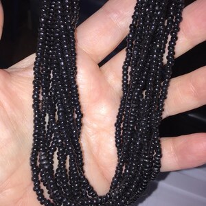 SALE ! Vintage Trifari 10 strand glass beaded necklace - designer - signed - black - designer - signed - long - jewelry - estate