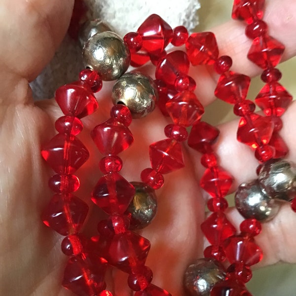 SALE ! Vintage Red Glass beaded necklace - beads - 26 inches  - Jewelry - estate