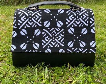 Handgefertigte Handtasche aus WAX-Stoff und Kunstleder / hergestellt in der Elfenbeinküste / Damentasche aus Kunstleder und Wachsstoff