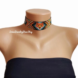 Fox beaded choker, Bead loom choker necklace, Wide choker from seed beads, Handmade jewelry, Gift idea