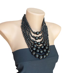 Black chunky beads necklace, Wooden multirow necklace, Statement wood bead necklace, Stacking necklace, Big beads necklace, Boho Eco jewelry