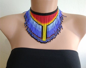 Sunset choker,Beaded fringe choker,Beads choker,Native American style choker,Necklace for women,Beadwork Jewelry,Handmade gift for her