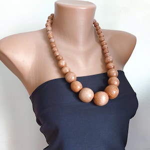 Cappuccino color wooden necklace, Big bold necklace, Large wood bead necklace, Statement beaded necklace for women Eco friendly Gift for her