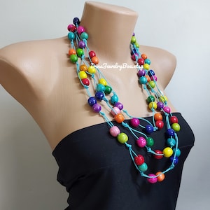 Multicolor beaded necklace,Wooden beads necklace,long wooden necklace,Chunky necklace,Colorful necklace for women,Eco friendly jewelry