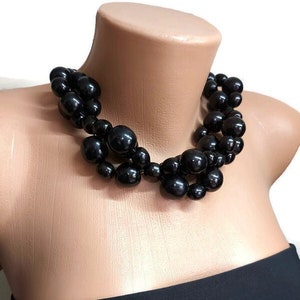 Black chunky wooden necklace for women Large wooden beads necklace Beads statement jewelry Eco-Friendly necklace Hand craft necklace