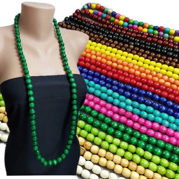 14 couleurs ! Long collier de perles, collier en bois, gros collier de perles de bois, collier pour femme/homme, collier bohème, bijoux respectueux de l'environnement