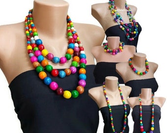 Chunky Multicolor Wooden Bead Necklace: Eco-Friendly Statement Jewelry