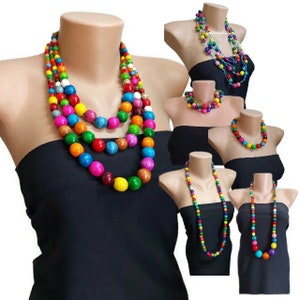 Multicolor wooden necklace, Statement necklace, large beads necklace, Big bold necklace, Chunky necklace from wood beads ,Eco jewelry