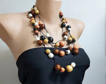 Brown Wood Bead Necklace: Chunky Statement Eco Jewelry