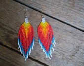Red Native American Beaded Earrings, Fire Earrings,Boho Fashion Earrings,Seed bead Earrings, Native Earrings,Bead Gradient