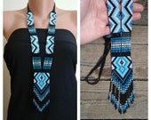 Blue seed bead necklace,Native American Style neckless,layering beads necklaces,Loom Beadwork necklace,Glass Seed Bead Loom Work Necklace