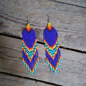 Marineblaue Perlenfransen Ohrringe im Ethno Stil