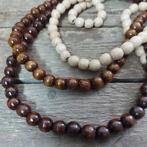 Men&#39;s long wooden bead necklace, Black/ brown/ ivory Handmade wood beads necklace, Beaded necklace for men, Boho necklace, Gift for him