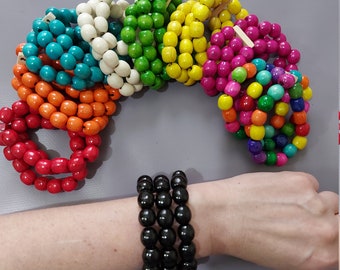 Wide Wooden Bead Bracelet: Colorful Stacking Eco Jewelry