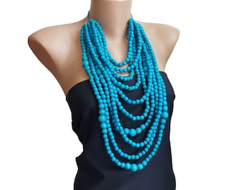 Multistrand necklace from wooden beads, Red/ yellow/ blue/ green/ black multilayer necklace, Statement necklace, Wood Bead necklace
