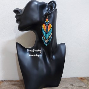 Boucles D'oreilles Plumes émail Turquoise Style Amérindien - Longueur 55mm, Sans Nickel