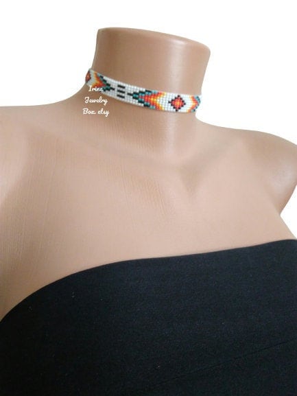 Brown Round “Up LV” Accent with Crystal and Iridescent White Bead Choker