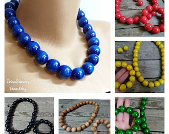 Chunky wooden necklace, Statement necklace,large beads necklace,Yellow/Red/Green/Blue/Black/pink necklace,Wood beads jewellery,Eco