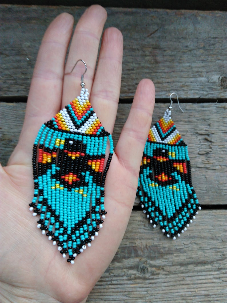 Raven Earrings Native American Style Beaded Earrings Etsy