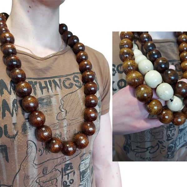 Big bold wooden necklace for men, Large wood bead necklace, Big beads men's necklace, Black/ brown statement necklace for him, Gift idea