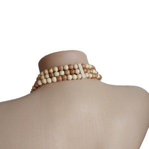 Collar de tres filas de madera, collar de declaración para mujer, collar de cuentas de madera, collar de cuentas de madera, joyería ecológica imagen 4