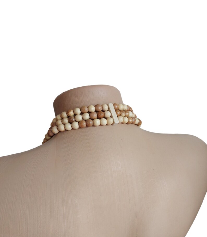 Collier en bois à trois rangées, collier de déclaration pour les femmes, collier de perles de bois, collier de perles de bois, bijoux écologiques image 4