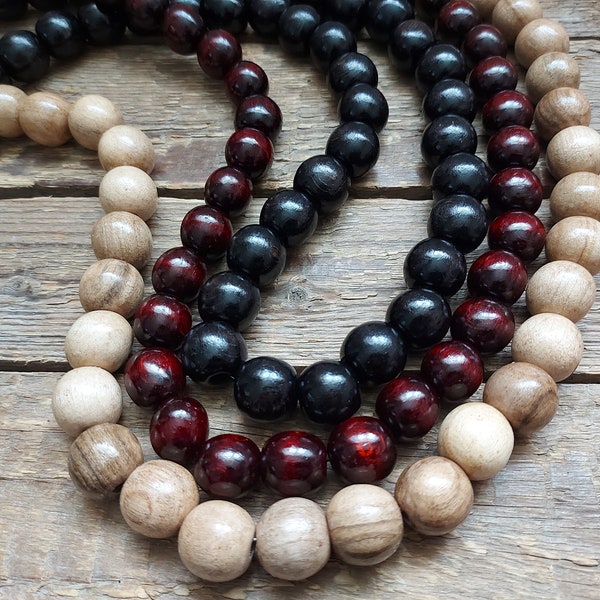 Men's chunky wooden necklace, Black/ brown/ natural color wood bead necklace for men, Large bead necklace, Long beaded Necklace, Eco