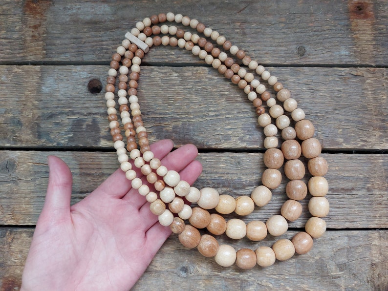 Collier en bois à trois rangées, collier de déclaration pour les femmes, collier de perles de bois, collier de perles de bois, bijoux écologiques image 6