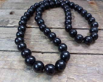 Black Men's Chunky Wood Bead Necklace, Wooden Necklace for men, Long beaded eco friendly necklace
