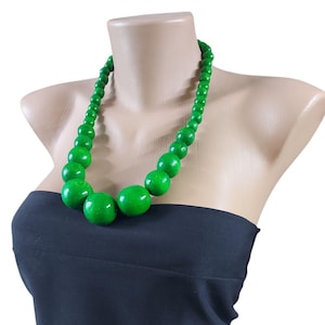 Chunky Green Wood Bead Necklace: Eco Friendly Boho Jewelry