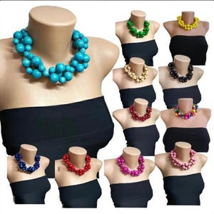 Dikke houten ketting, blauw/groen/geel/rood/roze/zwart/oranje kralenketting, statementketting voor vrouwen, ketting met grote kralen, eco-sieraden