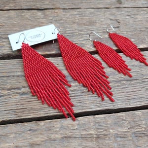 Red beaded earrings, Beads fringe earrings, Solid Red earrings, Hand made earrings, Statement earrings, Jewelry for women, Gift for her