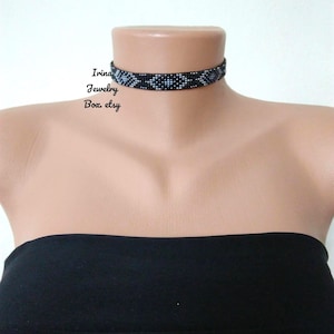 Black Bead loom choker, Ethnic style Black beaded choker necklace, Beadwork necklace, Handmade jewelry, Gift for her