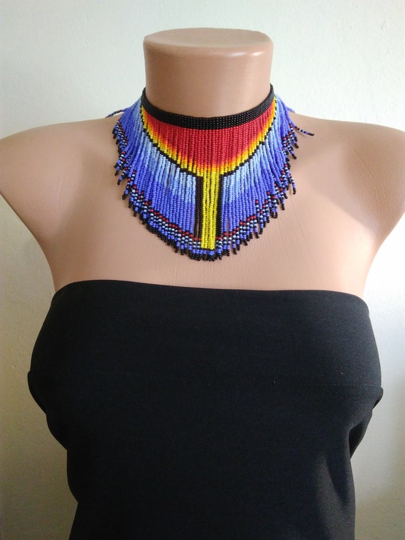 Sunset Choker beaded Fringe Choker beads Choker native American