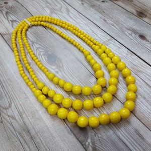 Three-row wooden necklace Statement bib necklace Eco friendly necklace Chunky beaded necklace Large bead necklace from wood for women Yellow