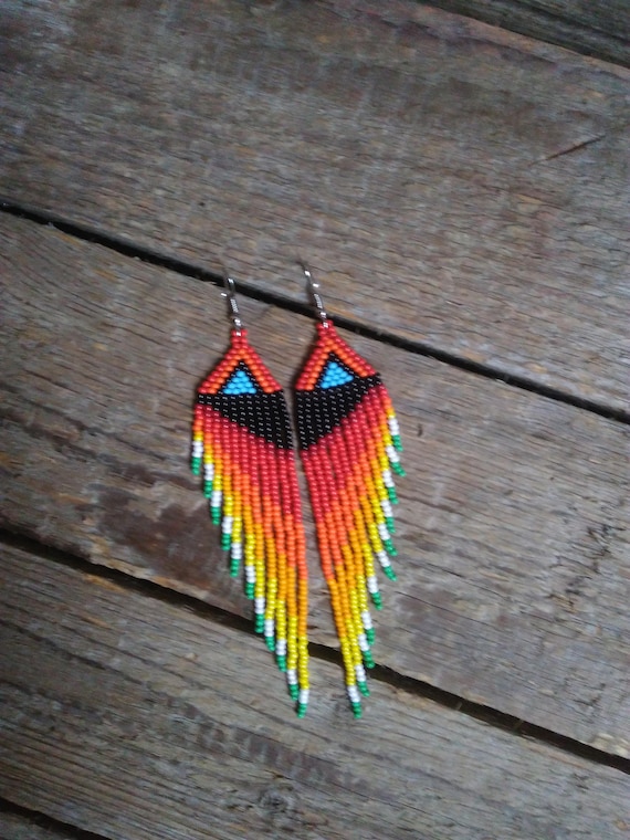 Bright Wing Beaded Earrings Wing Parrot Earrings Seed Bead