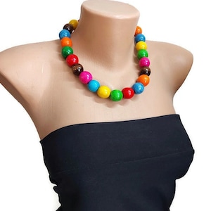 Unisex Chunky wooden necklace, Statement necklace, large beads necklace, Yellow/Red/Green/Blue/Black necklace,Wood beads jewellery,Eco