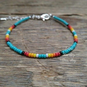 Turquoise seed bead bracelet, Dainty Beaded bracelet, Simple thin bracelet, Tiny beads bracelet/ anklet/ choker, Gift idea