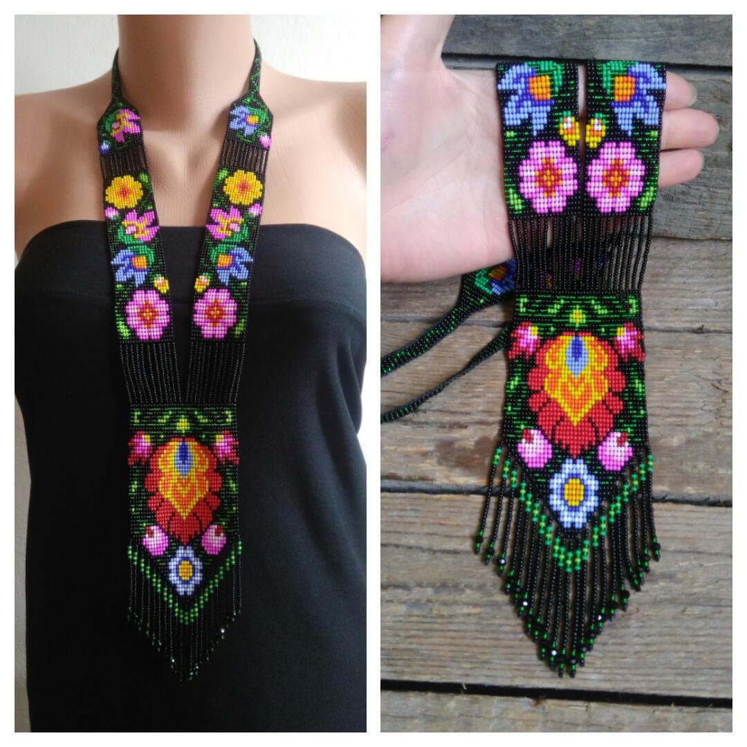 Ethnic Necklace With Flower,mexican Necklace,colorful Beaded