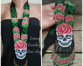 Sugar skull seed bead necklace,Day of the Dead Skull beaded necklaces,dia de los muertos,Skull mexican style neckless,Gift for man woman