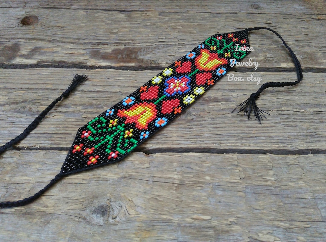 Bead Loom Bracelet,wide Beaded Bracelet,flowers Bracelet