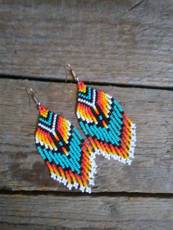 Native American STYLE Beaded Earrings,Small Dangling Earrings, ñative beaded woven earrings, american style jewelry Boho Earrings Mexican