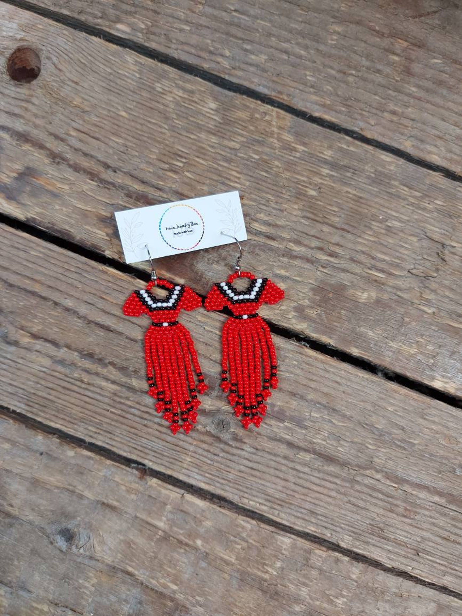 Red Dress Beaded Earringsbead Fringe Earringsred Seed Beads Etsy Canada