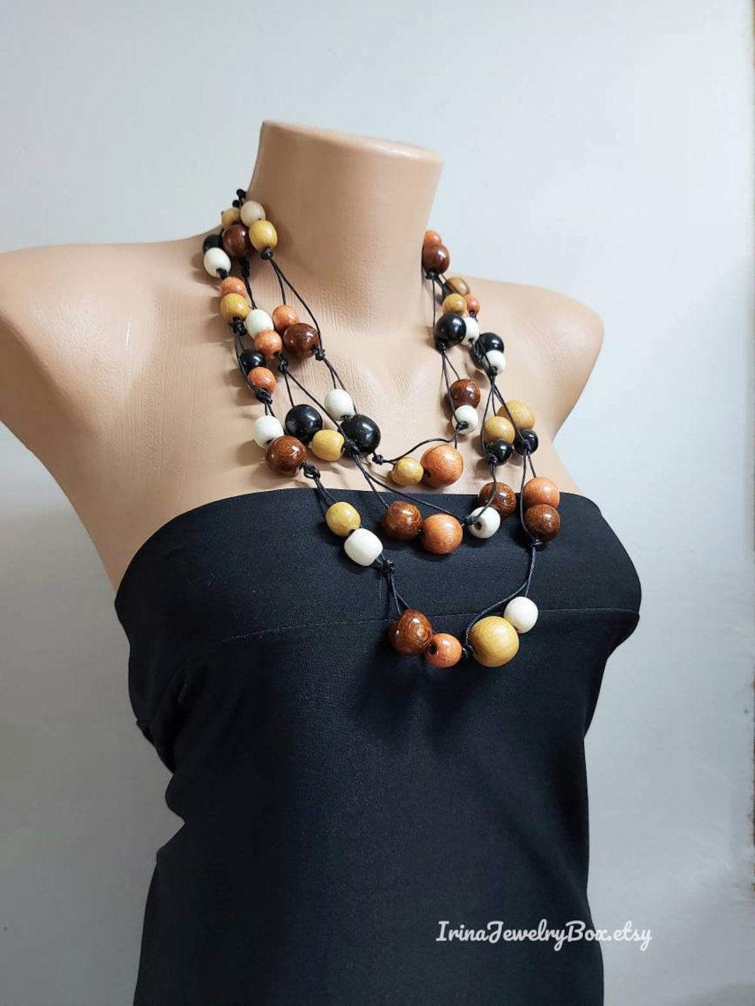 Brown Wood Beads Necklace,wooden Necklace,big Bead Necklace,long Beaded