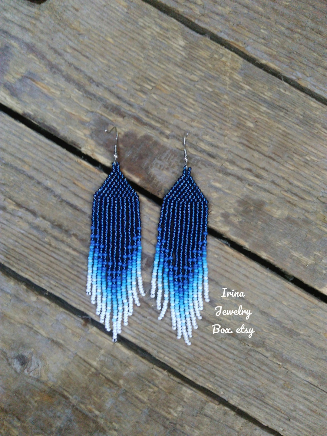 Royal Blue Ombre Earrings,beaded Earrings,fringe Dangle Earrings,long ...