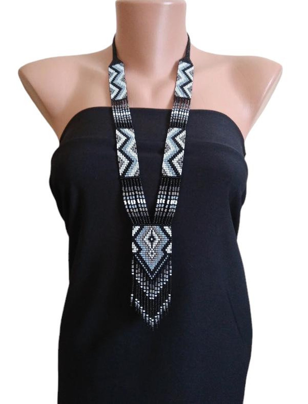 Collier Ras Du Cou En Perles De Rocaille Noir, Blanc, Gris - Style Ethnique, Neuf Avec étiquettes